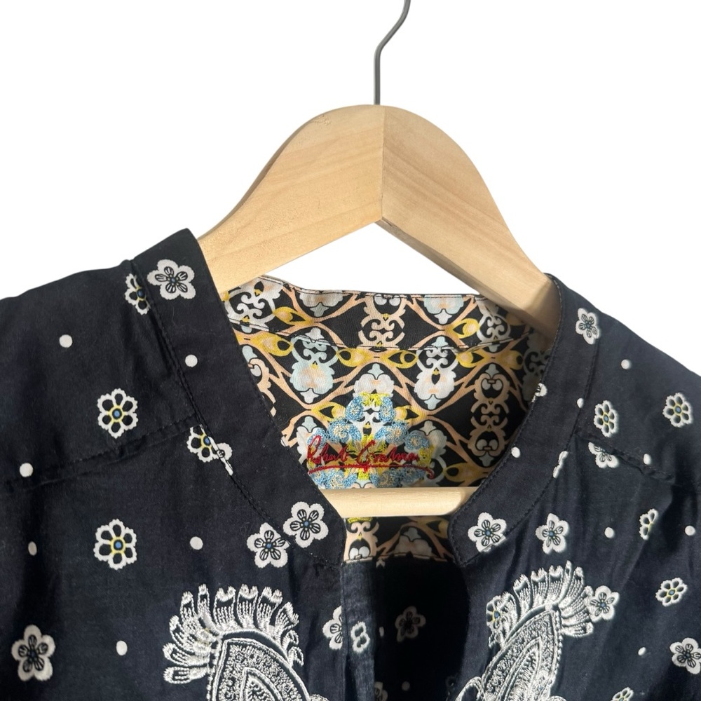 Robert Graham Paisley Carlisle Tunic Top Black White Tie Waist Floral Size XL - Picture 6 of 8